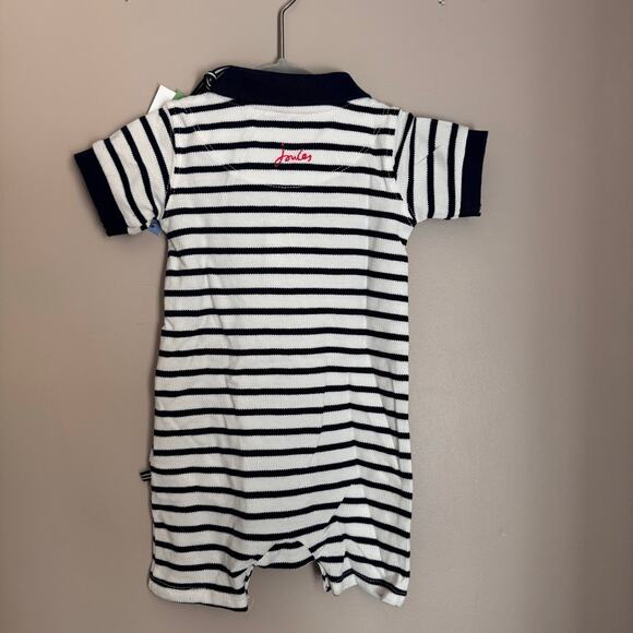 Joules Navy Blue Striped Short Sleeve Polo One Piece Romper 0-3 Months Baby Boy - Picture 3 of 5